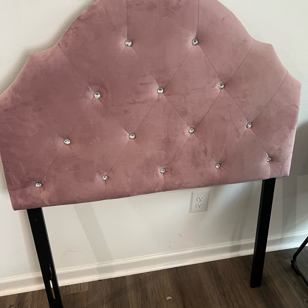 Dusty Pink Tufted Velvet Headboard with Crystal Accents